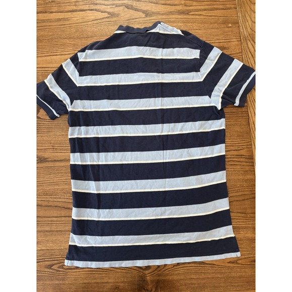 Vintage Polo Ralph Lauren Men's Large Navy/Baby Blue Striped Cotton Polo Shirt‎ - Picture 3 of 5